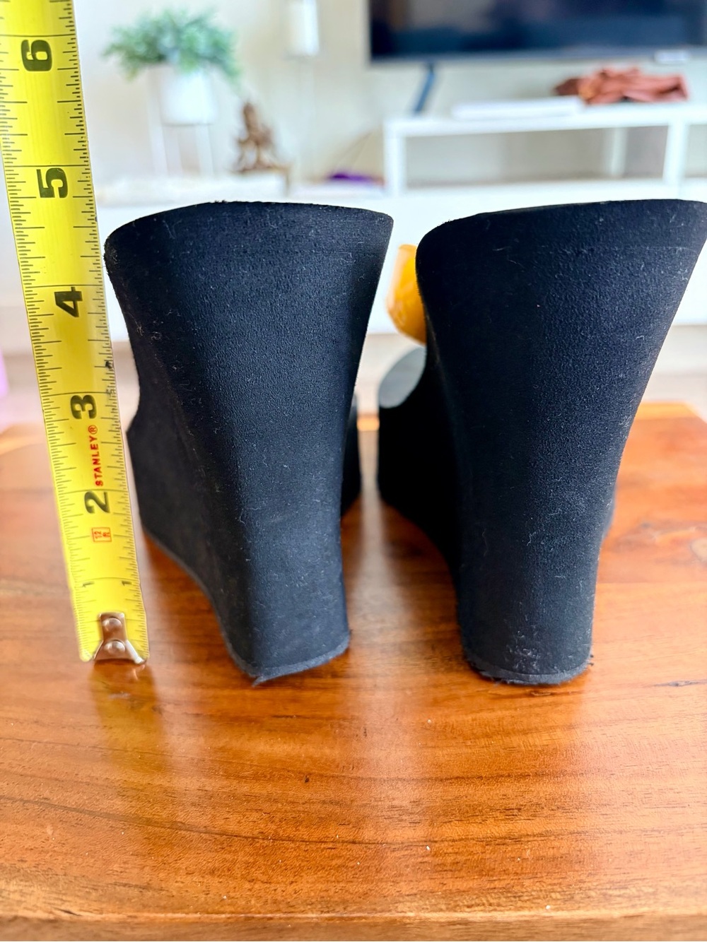 Delicious Yellow and Black Wedge Thong Sandals - Picture 5 of 6